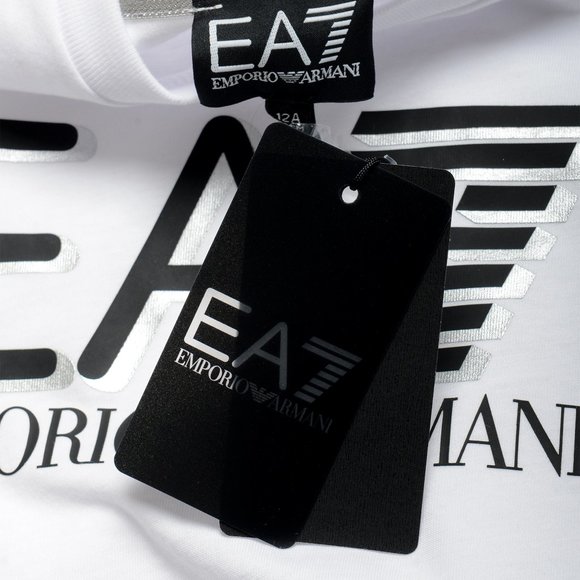 Emporio Armani EA7 Boys White Short Sleeve Logo Print Crewneck T-Shirt - Picture 6 of 7